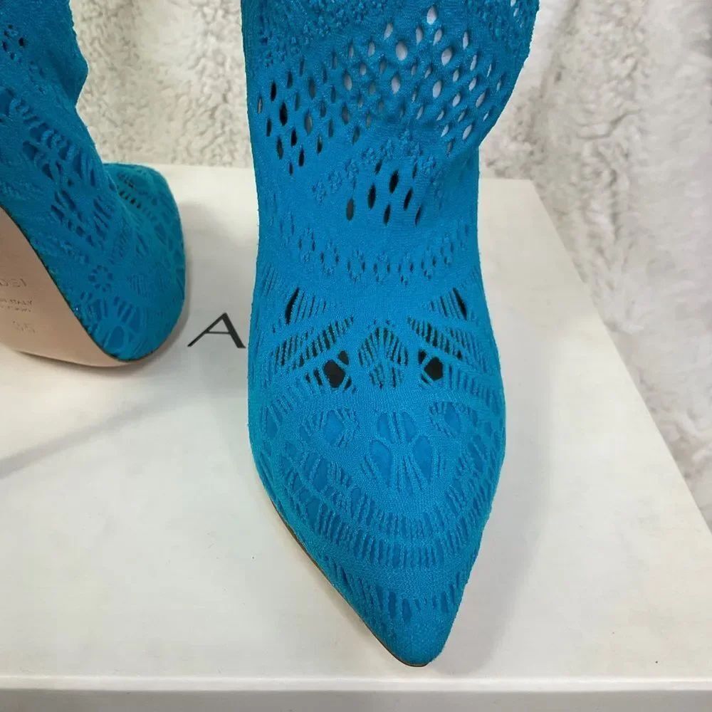 NEW Casadei Women's Blue Knee-High Knit Lace Bow Boots Size 35 US 5 - Picture 14 of 15